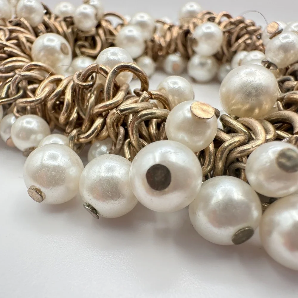 Vintage Gold Tone Faux Pearl Chunky Bracelet - Bridal Gift